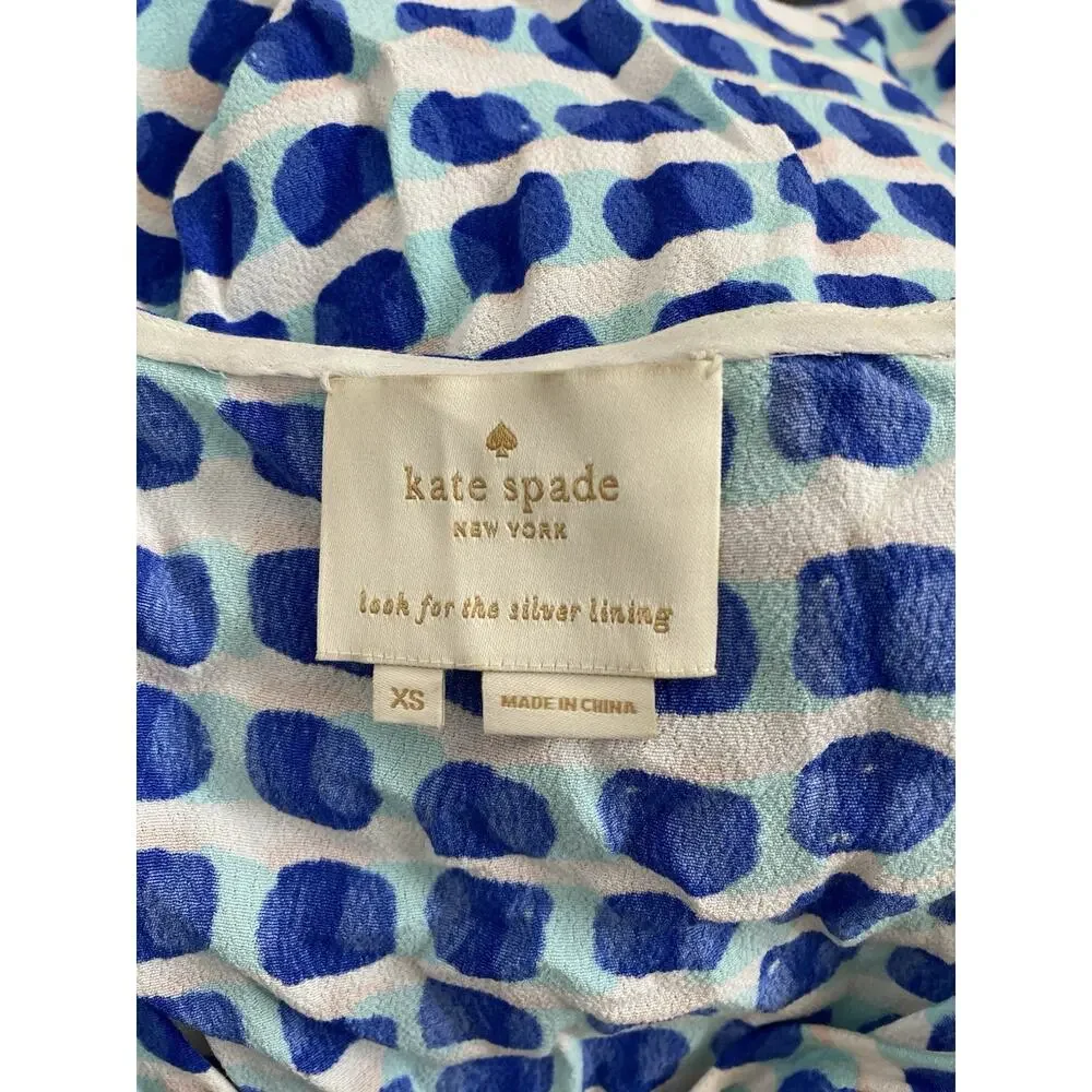 Kate Spade Island Stamp Tie Waist Sleeveless Dress Breath Of Fresh Air V Neck XS